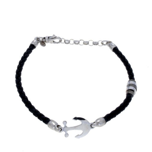 BR UOMO CORDA PELLE INTRECCIATA + ANCORA
