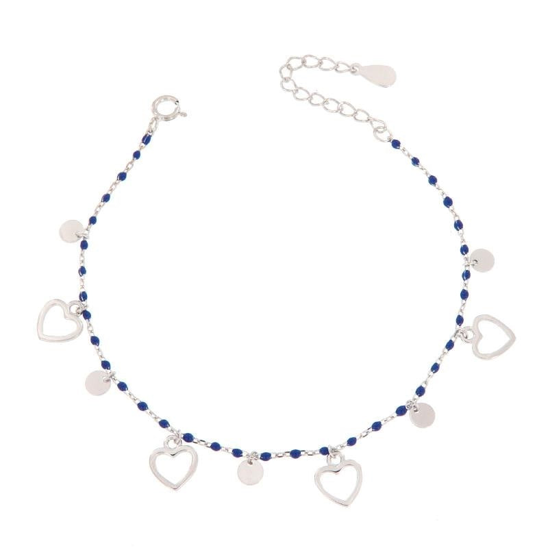 BR PERLINE BLU E CHARM CUORE E CERCHI