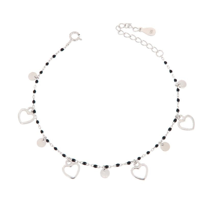 BR PERLINE NERE E CHARM CUORI E CERCHI