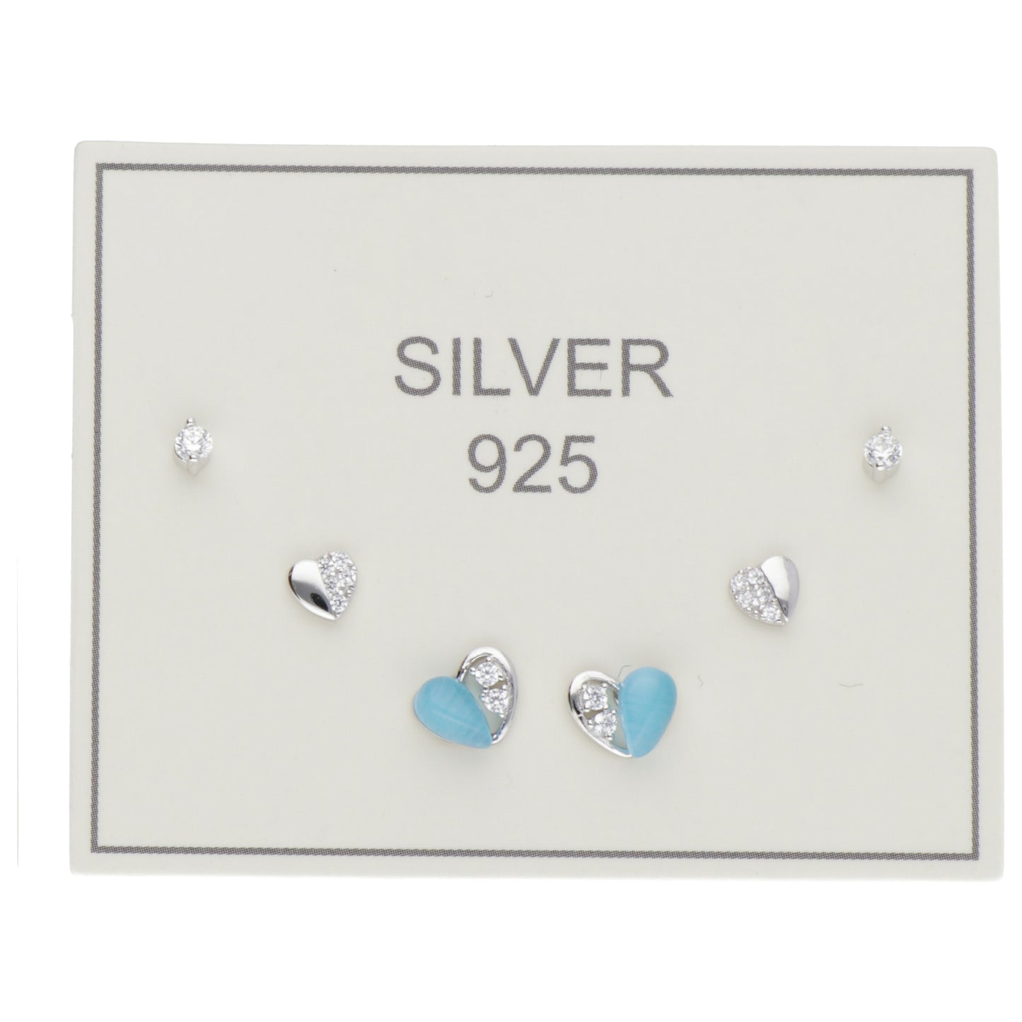 SET OF BLUE MOTHER OF PEARL AND ZIRCONIA HEARTS