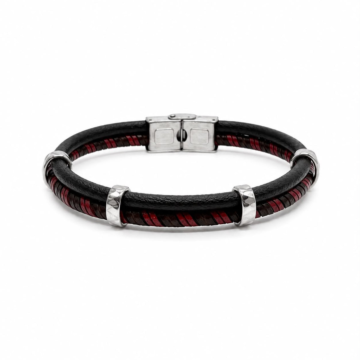 BR ACCIAIO IN PELLE ROSSO E NERO