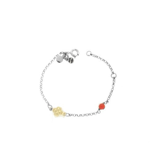 BR BATTESIMO CORALLO E ORO 9KT QUADRIFOGLIO