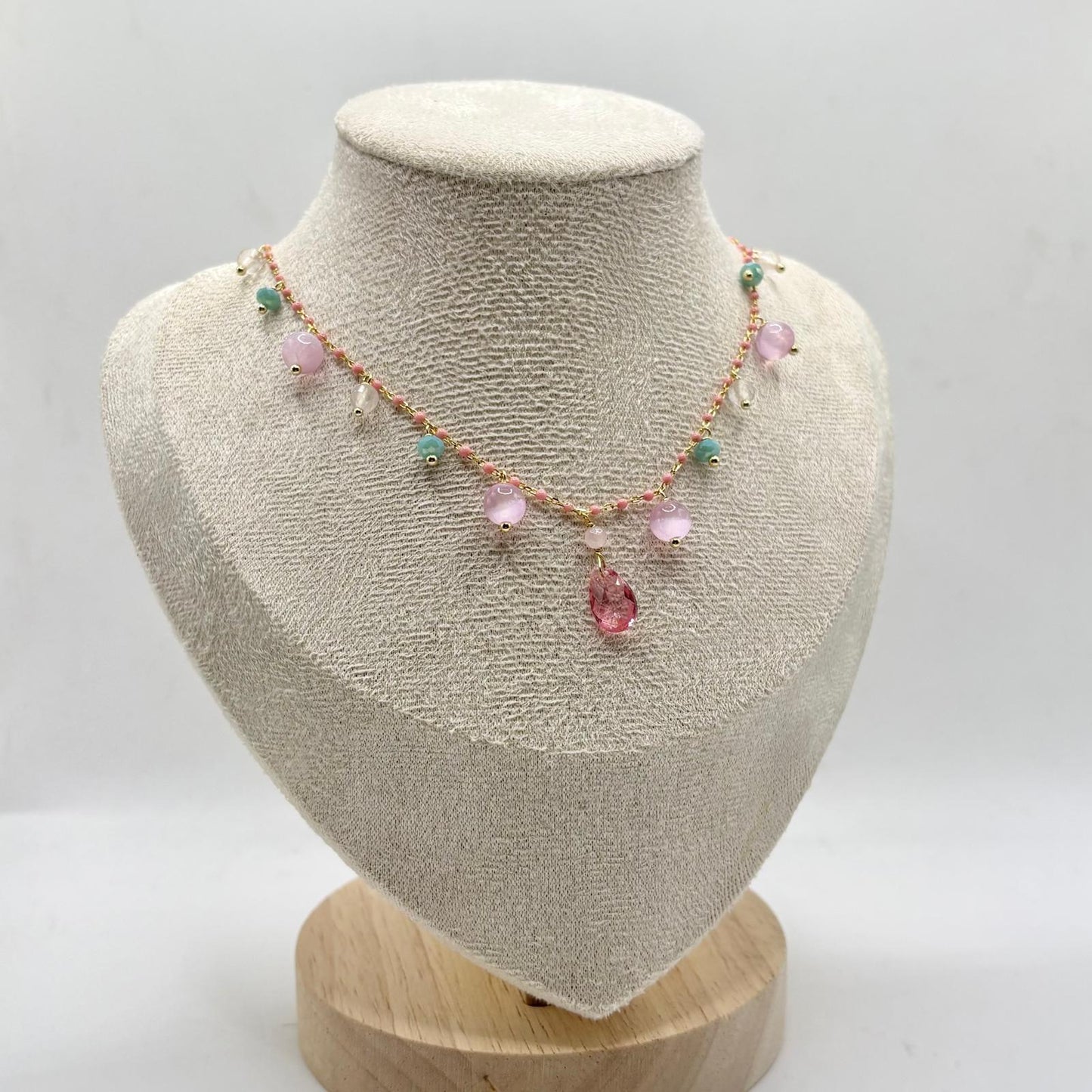 CL PERLINE ROSA E PIETRE PENDENTI ROSA