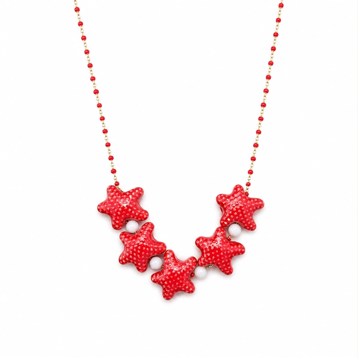 CL PERLINE ROSSE CON STELLE MARINE