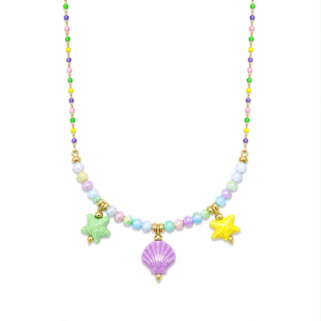CL PERLINE MULTICOLORE CON STELLE E CONCHIGLIE COLORATE
