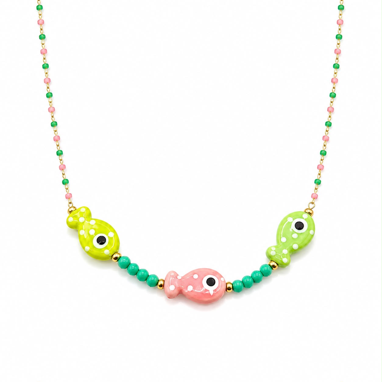 CL PERLINE MULTICOLOR E PESCI VERDI E ROSA