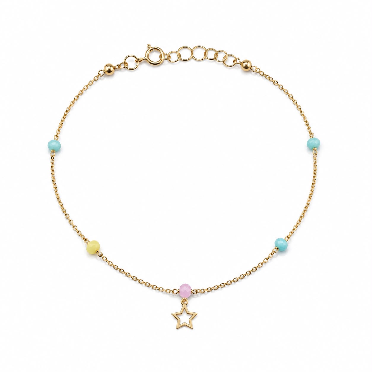 CAVIGLIERA CON PERLINE COLORATE E STELLA TRAFORATA