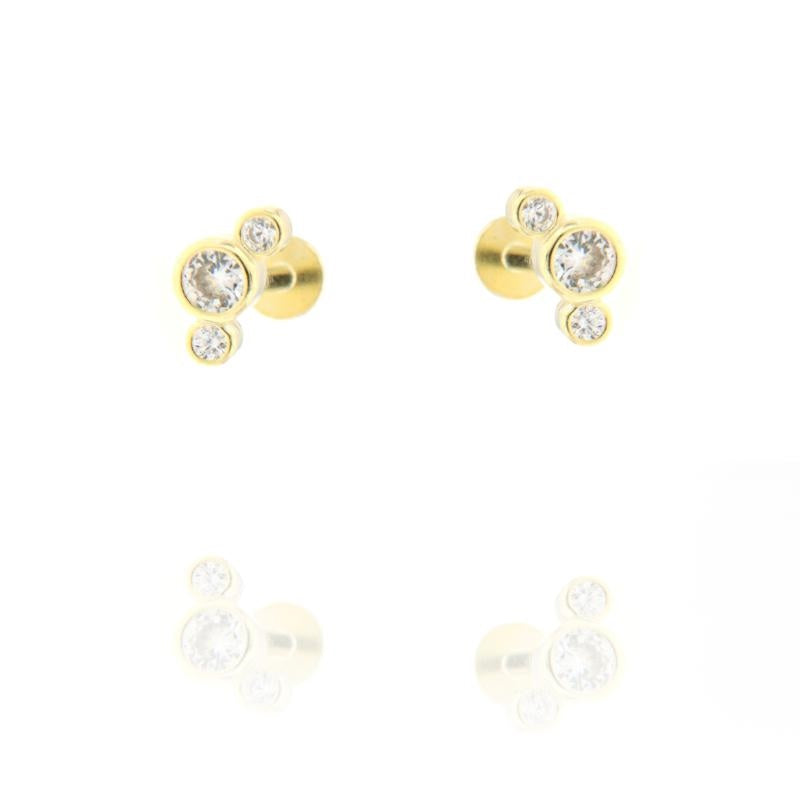 PIERCING 3 ZIRC CIPOLLINA CHIUSURA A VITE PIATTA