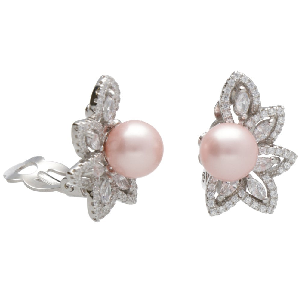 OR CLIP SENZA PERNO FIORE ZIRC + PERLA ROSA