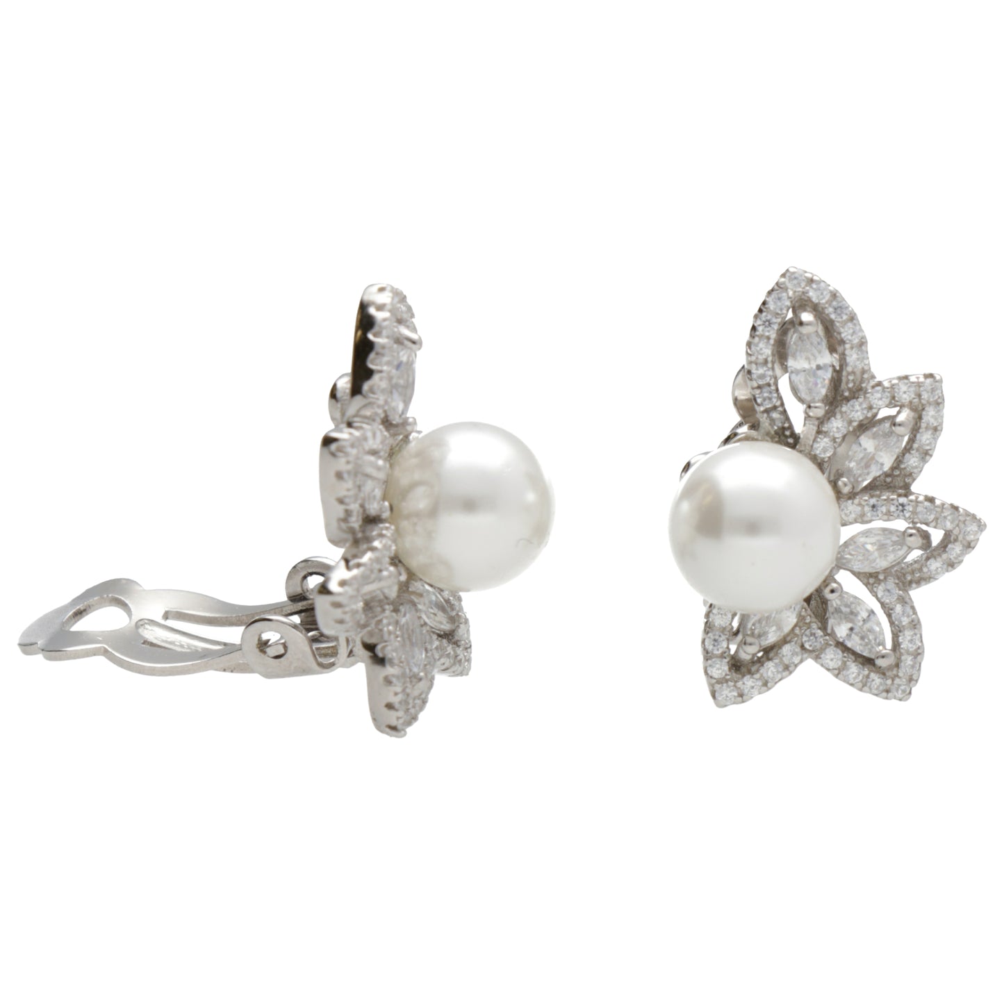 OR CLIP SENZA PERNO MEZZO FIORE ZIRCONI E PERLA