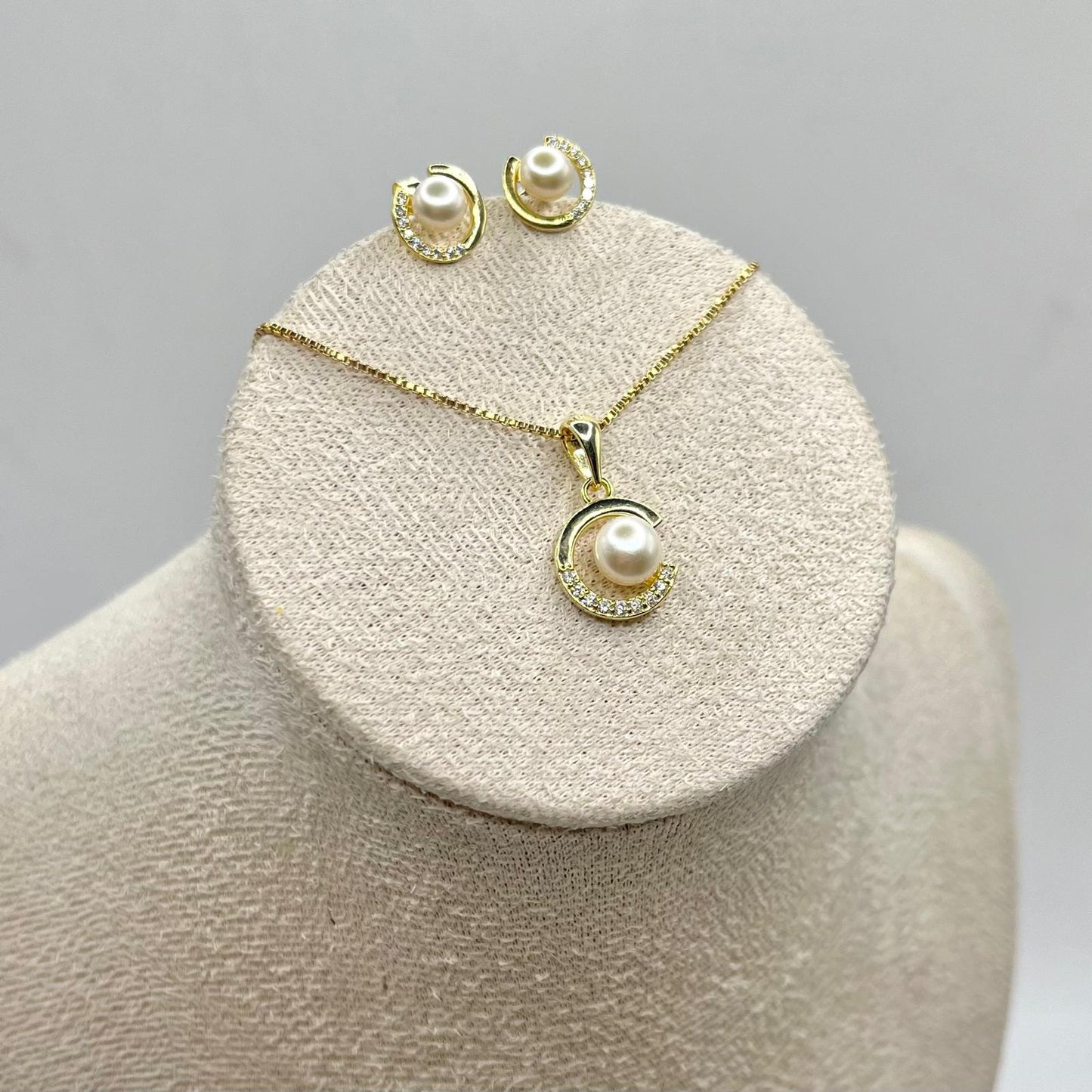 SET COLLANA + ORECCHINI PERLA E ZIRCONI