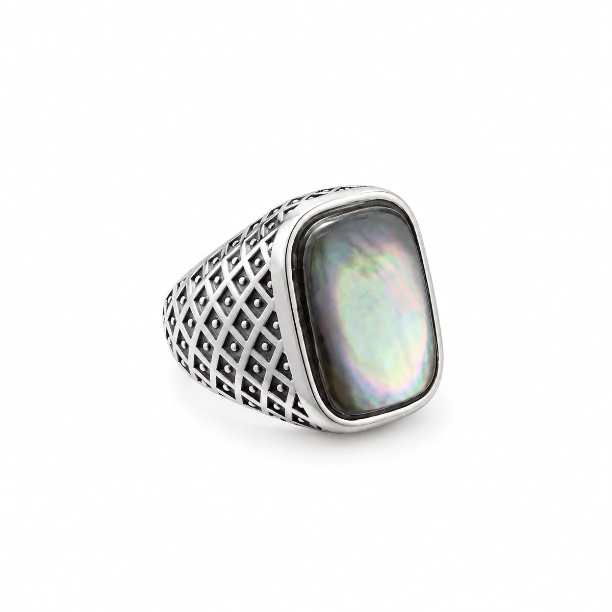 ANELLO UOMO CON MADREPERLA GRIGIA