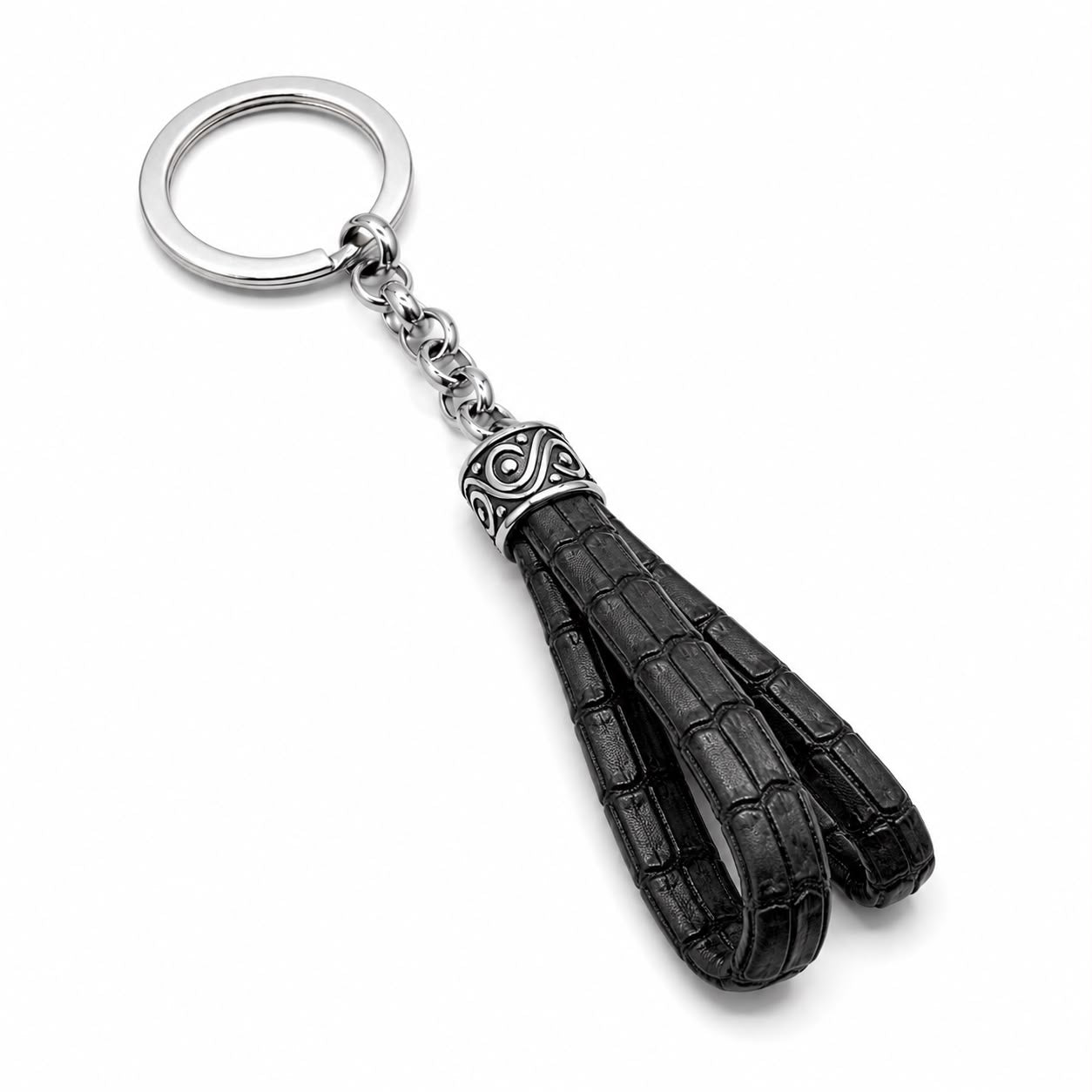 KEY RING WITH WORKED ELE+ LEATHER