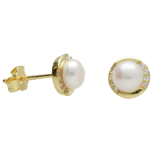 OR CON PERLA E ZIRCONI AI LATI