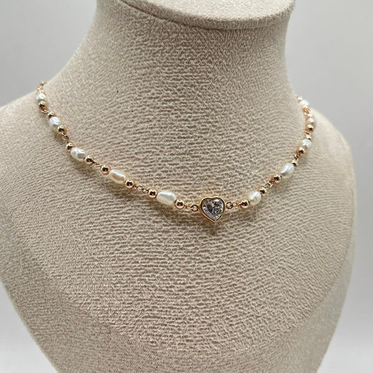 CL CON PERLE + CUORE CENTRALE PIETRA