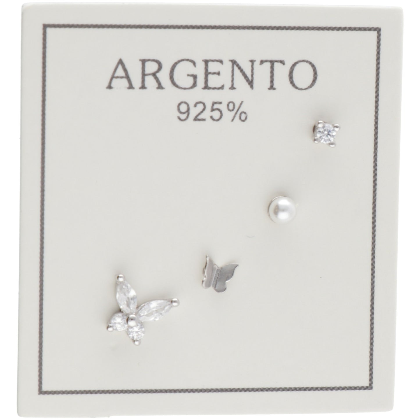 SET ORECCHINI FARFALLE PERLA E ZIRCONE