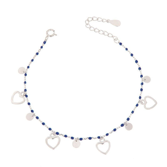 BR PERLINE BLU E CHARM CUORE E CERCHI