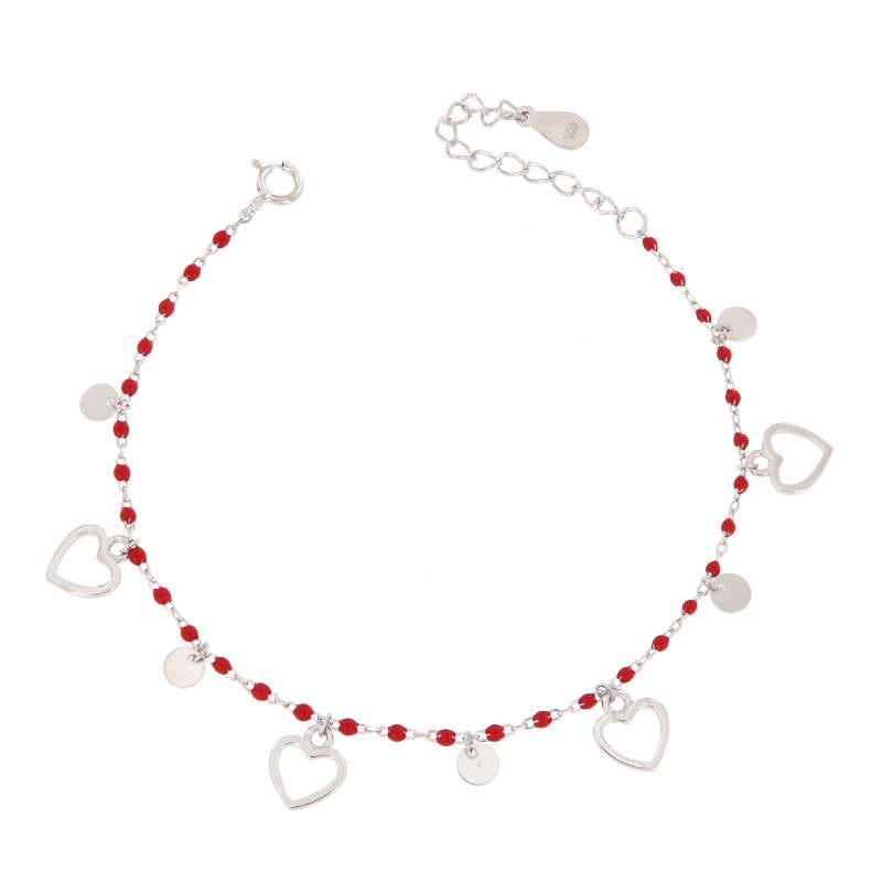 BR PERLINE ROSSE E CHARM CUORI E CERCHI
