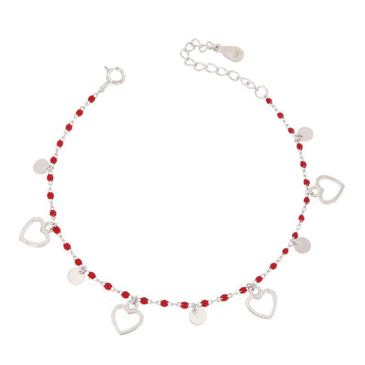 BR PERLINE ROSSE E CHARM CUORI E CERCHI