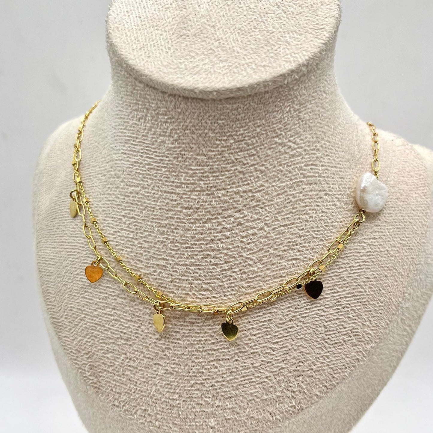 CL CATENA CUORE MADREPERLA E CHARM CUORI