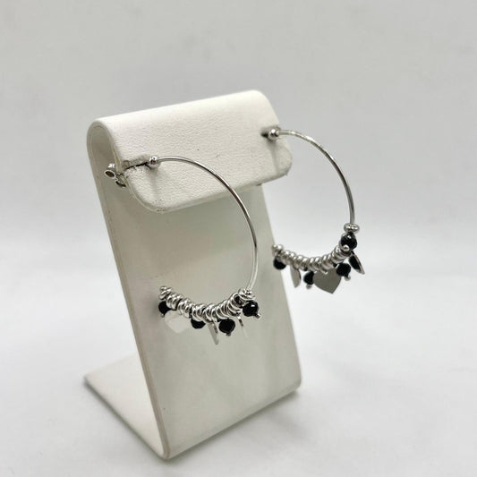 OR CERCHIO PERLINE NERE E CUORI LISCI