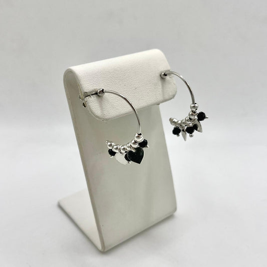 OR CERCHIO 2,2CM  PERLINE NERE E CUORI