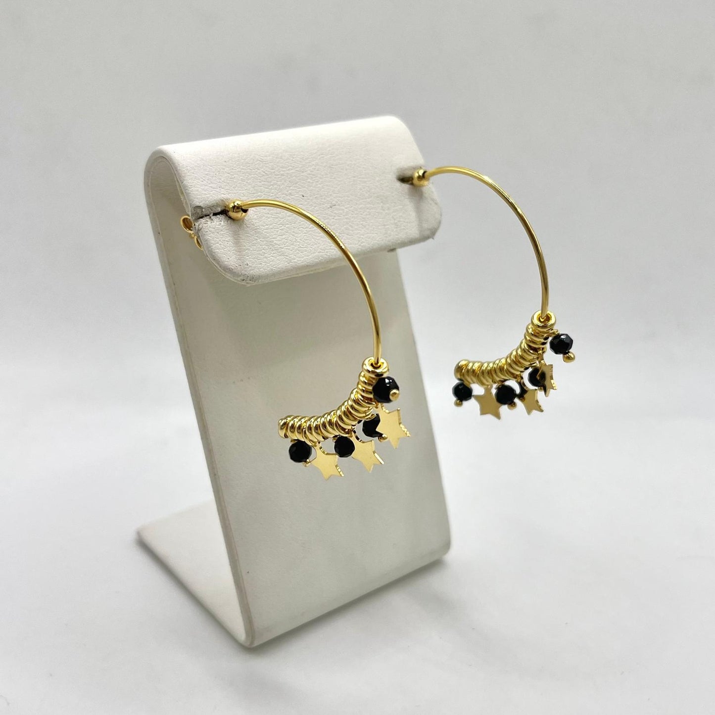 OR CERCHIO PERLINE NERE E STELLE