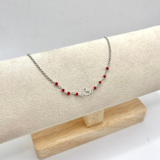 CAVIGLIERA PERLINE ROSSE E CUORE