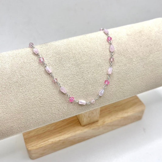 CAVIGLIERA PERLINE E PIETRE ROSA