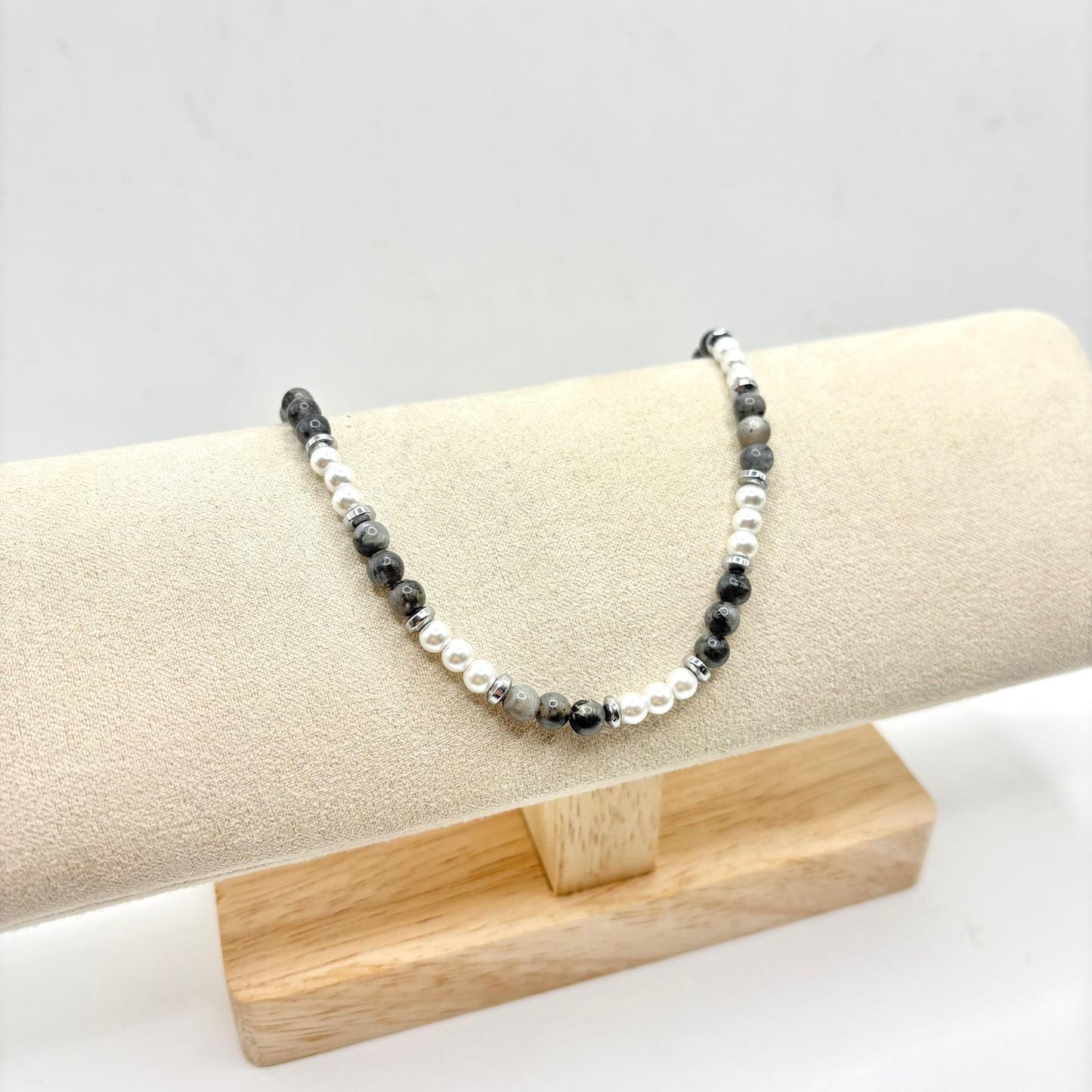 BR ACCIAIO PALLINE GRIGIE E PERLE 4,5 MM