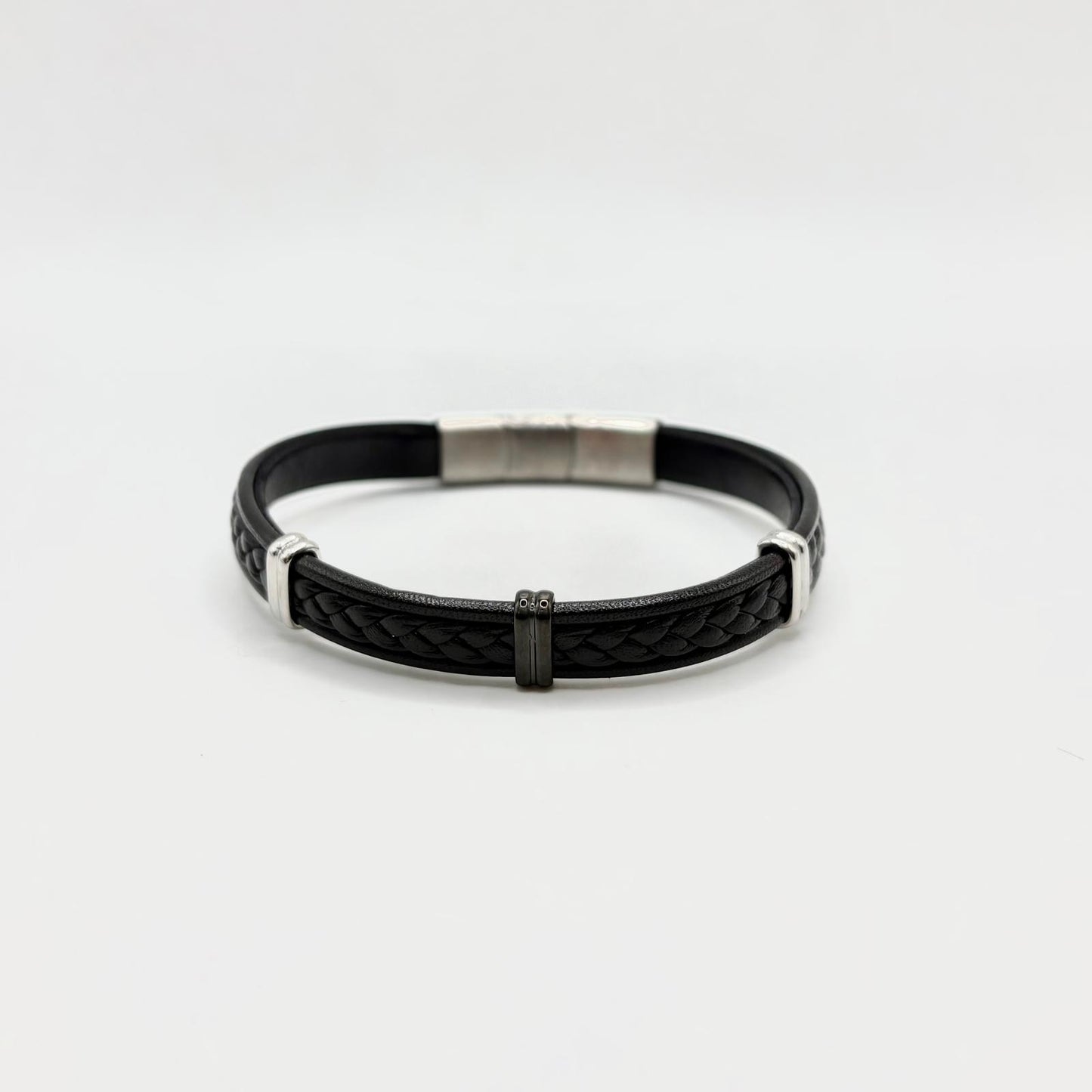BR ACCIAIO IN PELLE INTRECCIO NERO