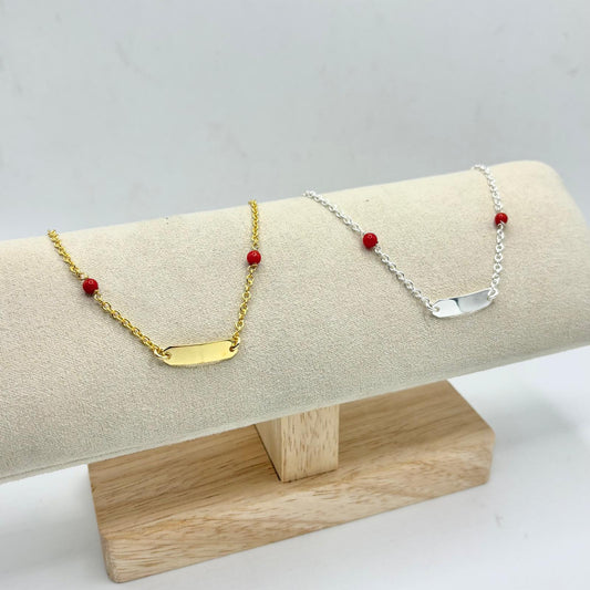 BR DA BATTESIMO TARGA E CORALLO LUNGHEZZA REGOLABILE 12-15 CM