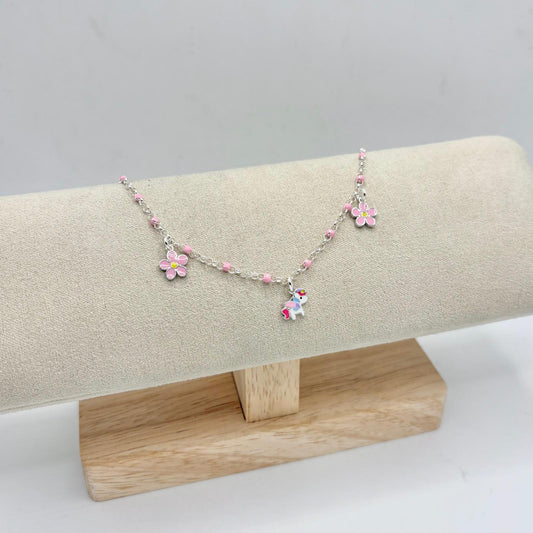 BR BIMBA PERLINE ROSA CON FIORI E UNICORNO