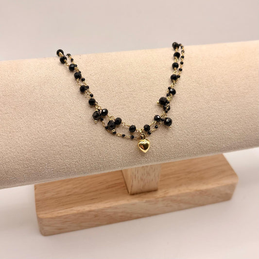 BR PERLINE NERE E CHARM CUORE BOMBATO