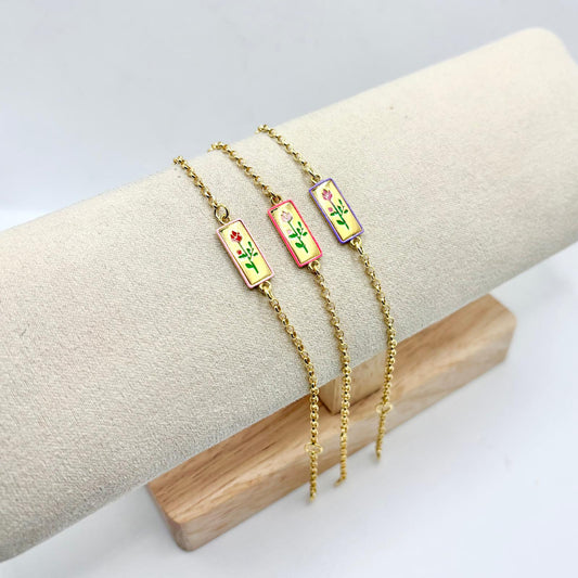 BR TARGA RETTANGOLARE E ROSA SMALTO