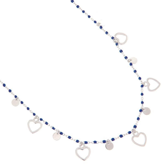 CL PERLINE BLU E CHARM CUORE E CERCHI