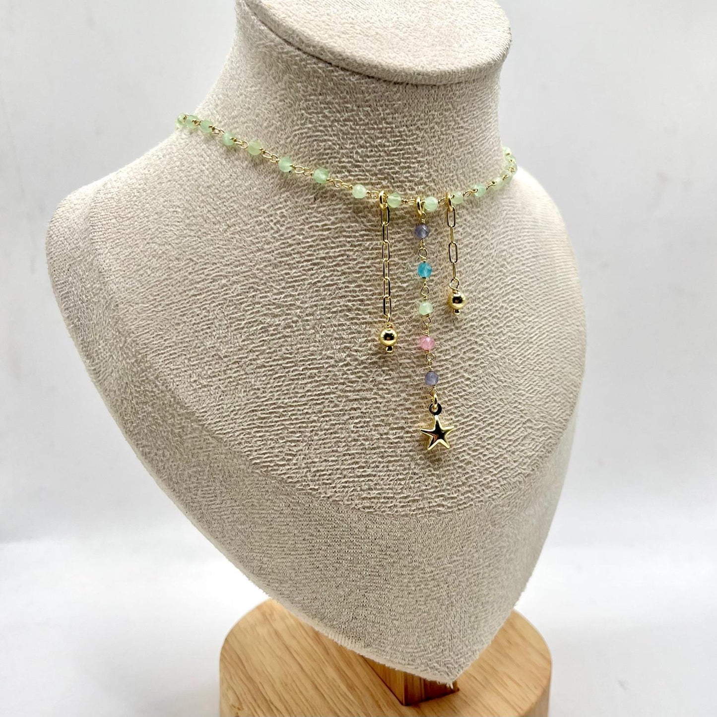 COLLANA PERLINE VERDI E STELLA CON PALLINE