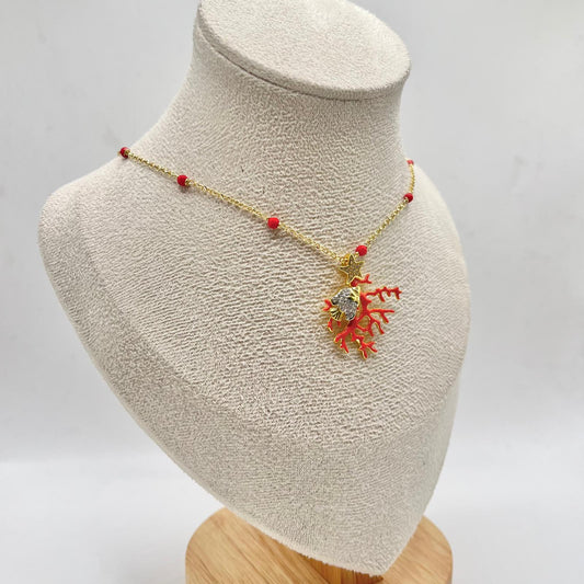 CL PERLINE E CORALLO CON STELLA ZIRC