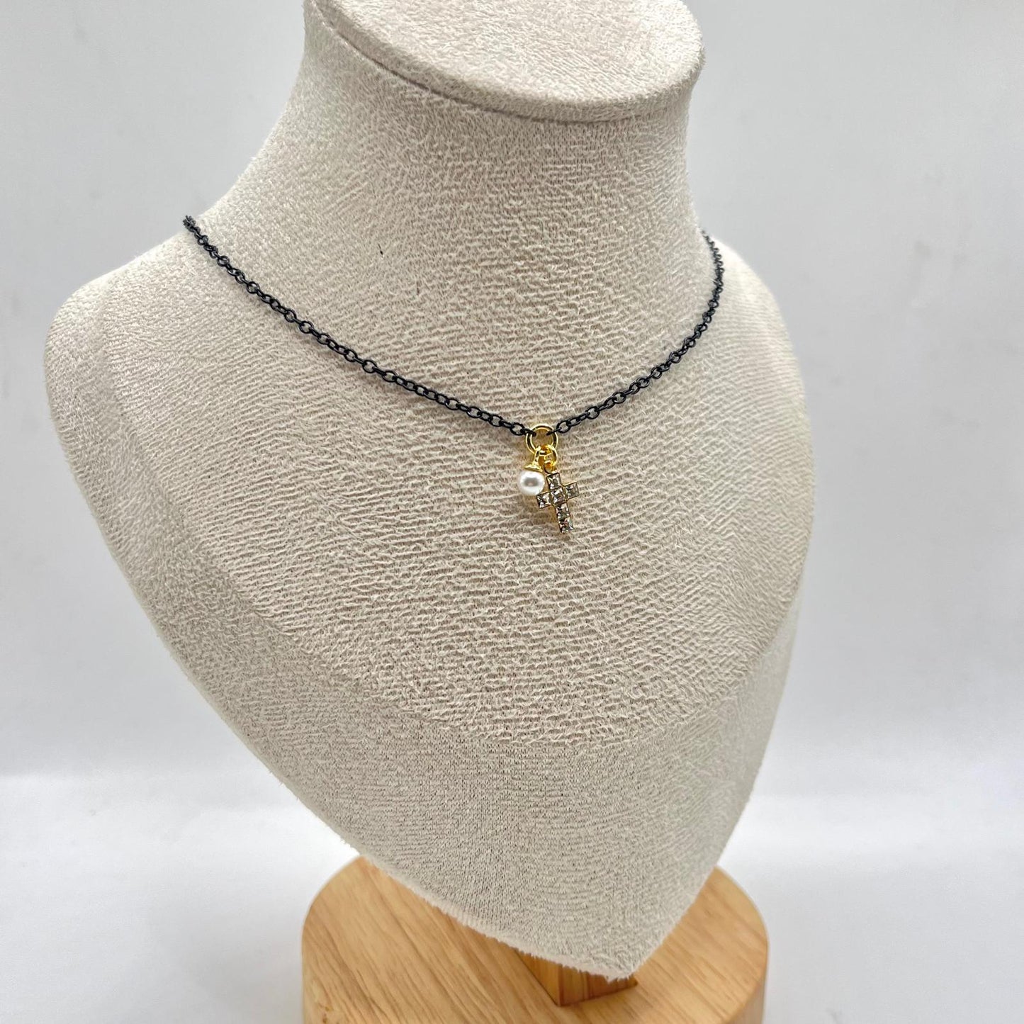 CL CATENA SMALTO + CROCE ZIRC E PERLA