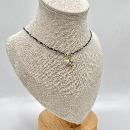 CL CATENA SMALTO + CROCE ZIRC E PERLA