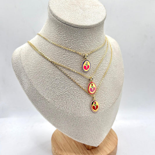 CL PENDENTE OVALE SMALTO CON ROSA E CUORE