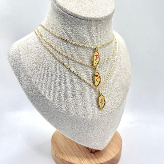 CL PENDENTE BRILLANTINI CONTORNO E ROSA SMALTO