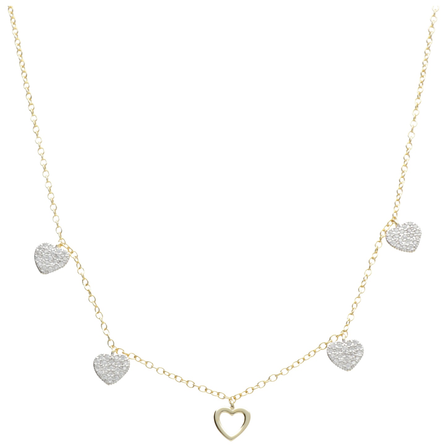 CL CHOKER 4 CUORI ZIRCONI E 1 TRAFORATO 38+4 CM