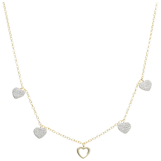 CL CHOKER 4 CUORI ZIRCONI E 1 TRAFORATO 38+4 CM