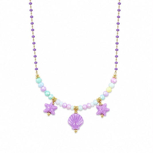 CL PERLINE VIOLA CONCHIGLIA E STELLE CERAMICA COLORATE