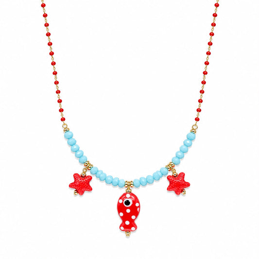 CL PERLINE ROSSE CON PESCE E STELLE E PERLINE BLU