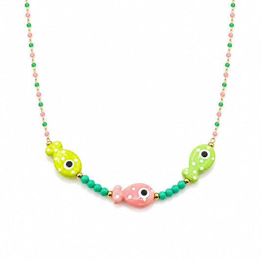 CL PERLINE MULTICOLOR E PESCI VERDI E ROSA