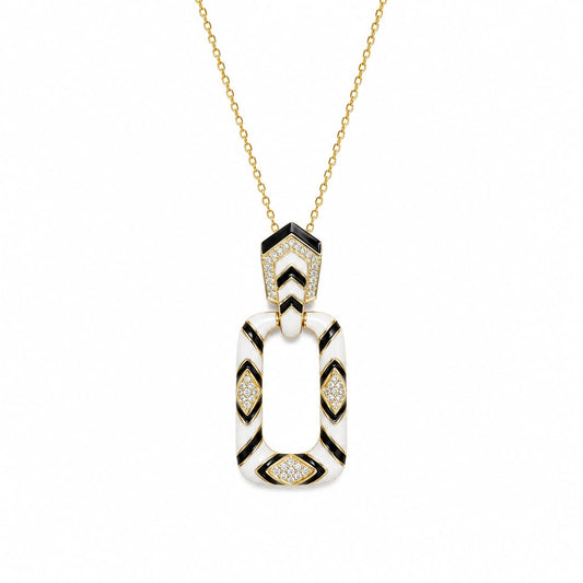 CL BRONZO PENDENTE SMALTO BIANCO NERO