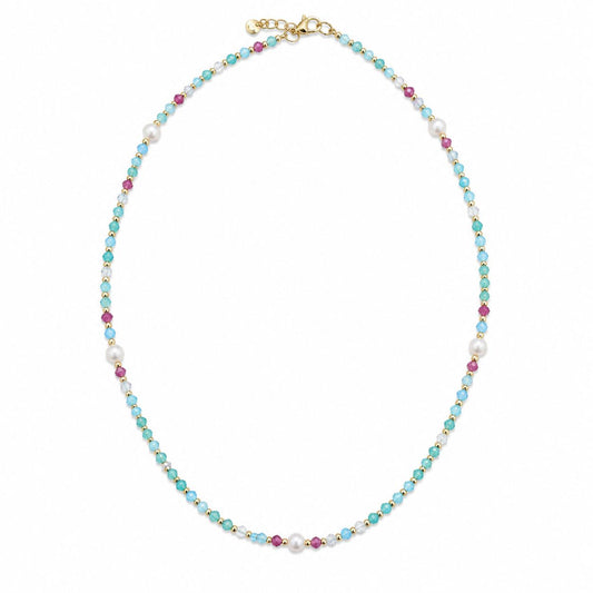 CL PERLINE AZZURRE E ROSA CON 5 PERLE