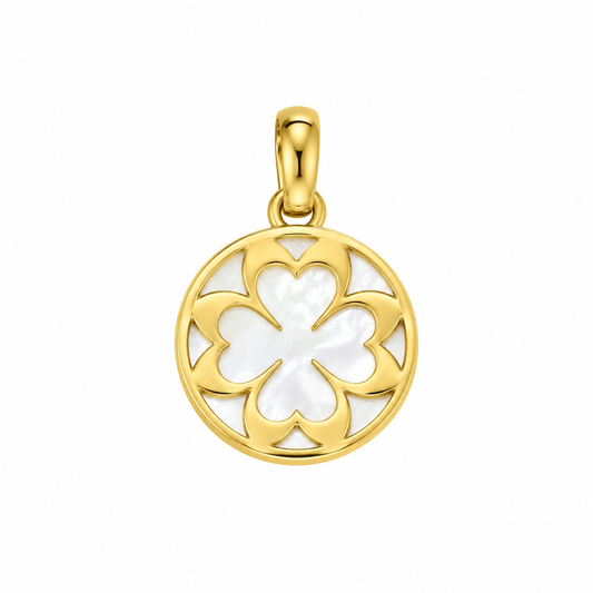 CN ROUND MOTHER OF PEARL AND FOUR-LEAF CLOVER